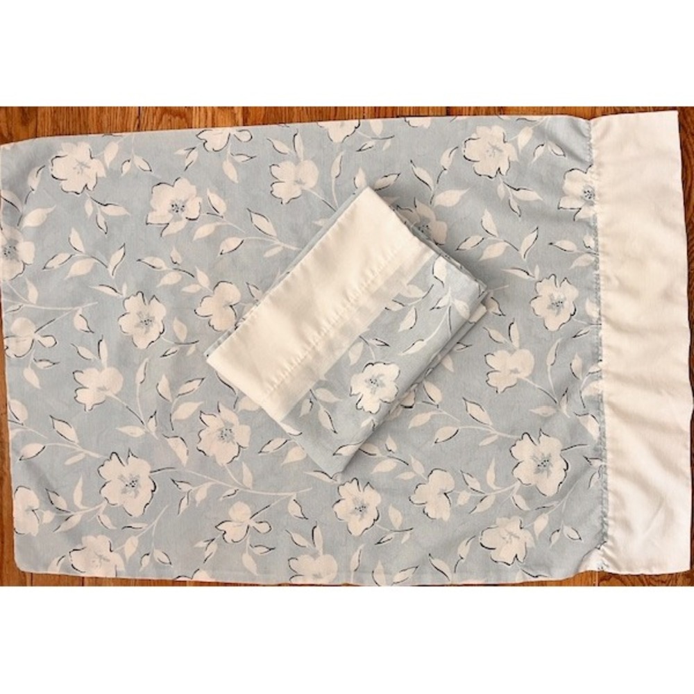 Vintage pair of pillowcases, Westpoint Stevens, blue floral cottagecore floral